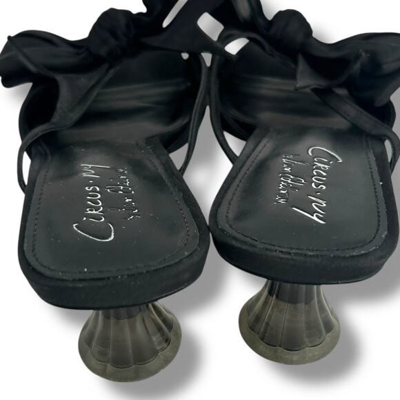 Circus New York Black Heels Size 9.5 Bow Kitten Heel Thong Flip Flop Sandals EUC - Picture 5 of 11